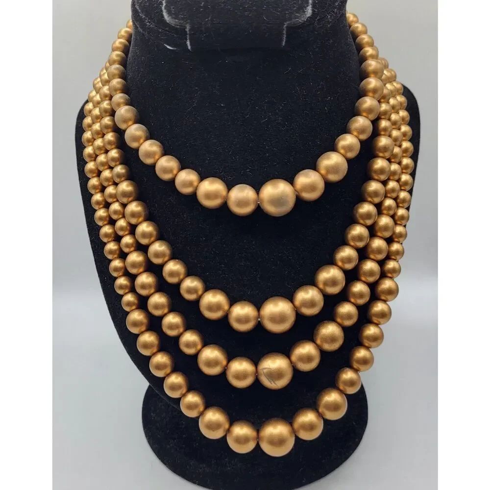 Vintage 60s Multilayer Graduated Gold Beaded Necklace 18in short 24in long